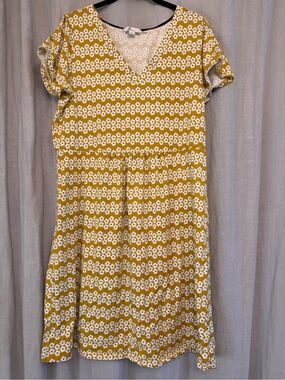 🌼Boden Mustard Yellow White Daisy Floral V-Neck Summer Dress - Size US 14R🌼